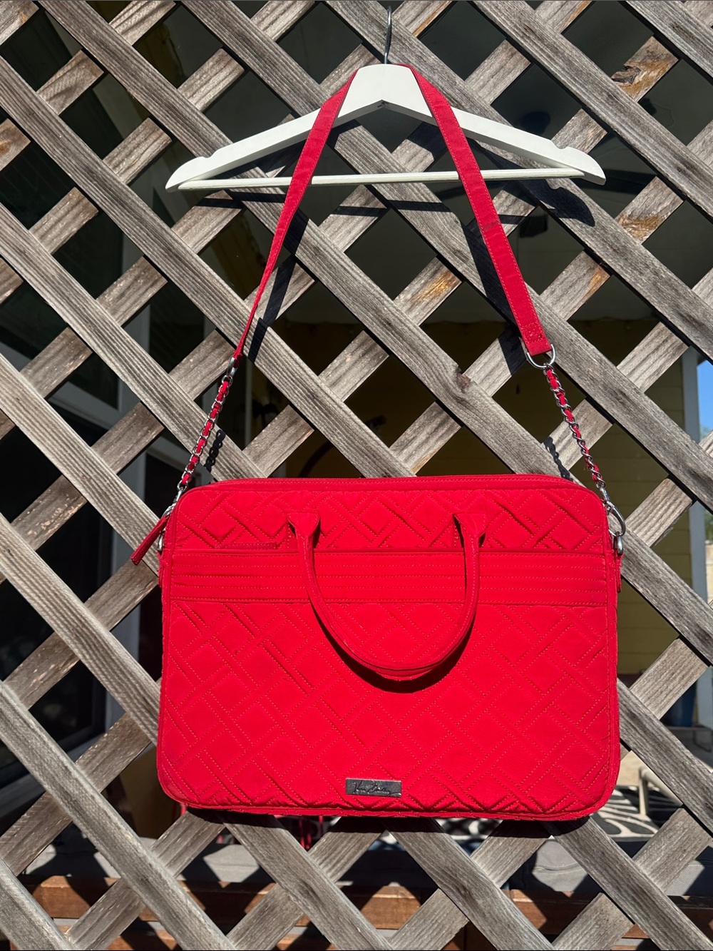 Vera Bradley Quilted Red Laptop Bag with Chain-Detail Strap